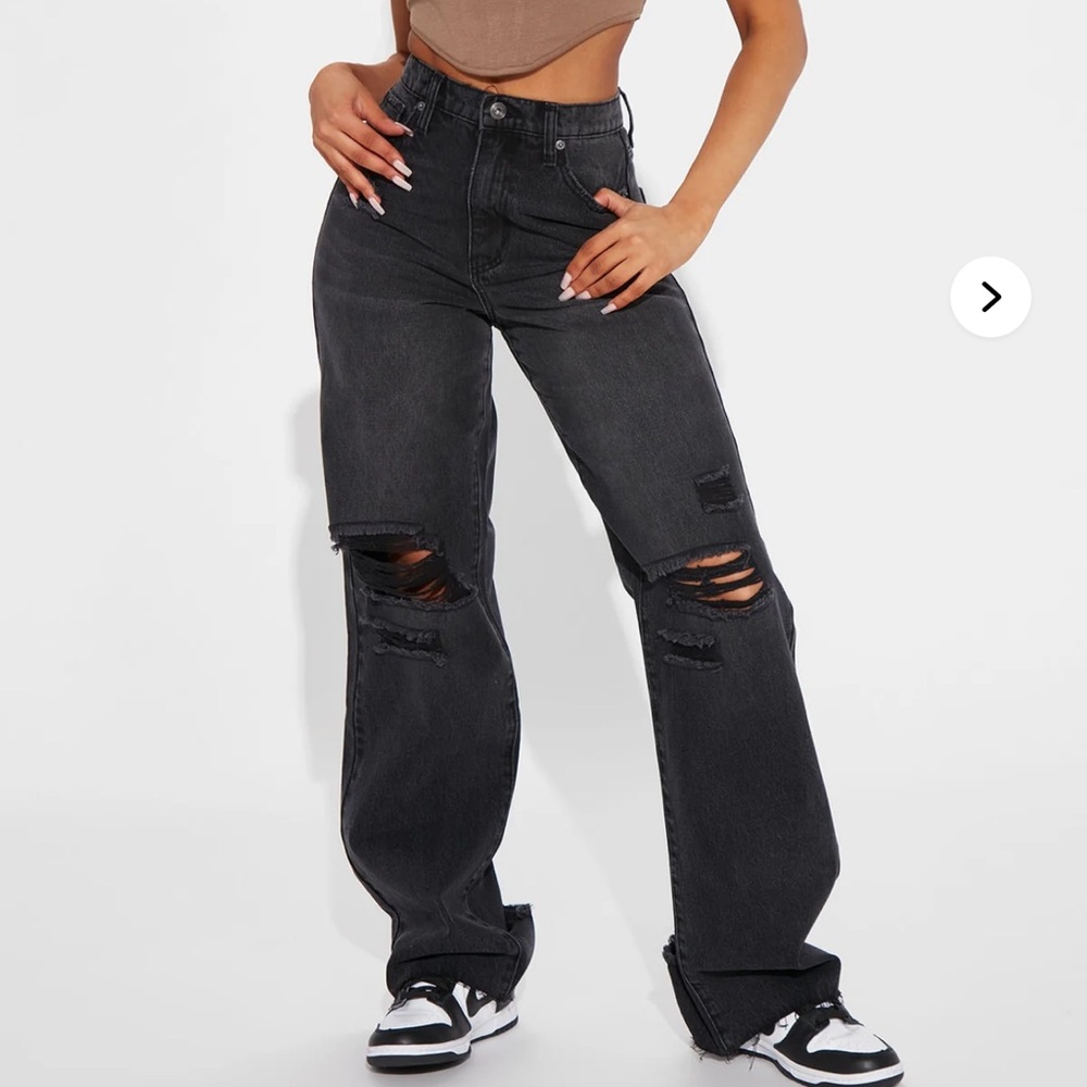 Black Distressed Wide-Leg Jeans